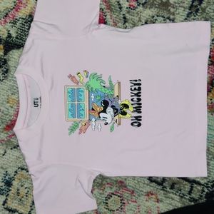 Uniqlo x Disney Kids Pink Minnie Mouse Tropical Surf Graphic T-Shirt Size 3-4